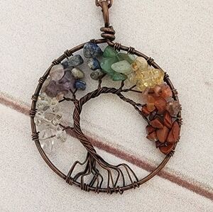 Tree of Life Pendant Wire And Stone Necklace - New Without Tags